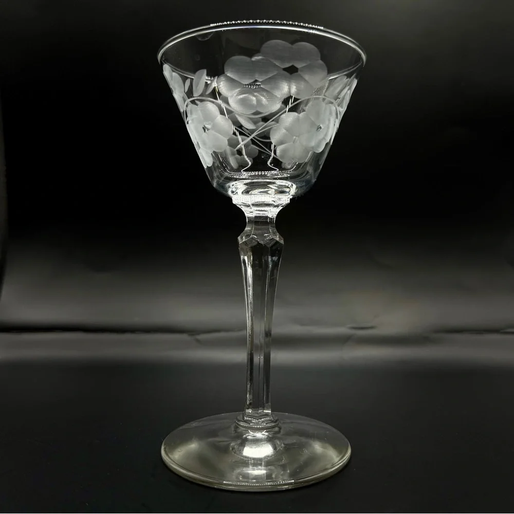 Vintage Libbey Embassy Gray Cut Floral Stemmed Glasses Sherbet/Champagne Set (5)